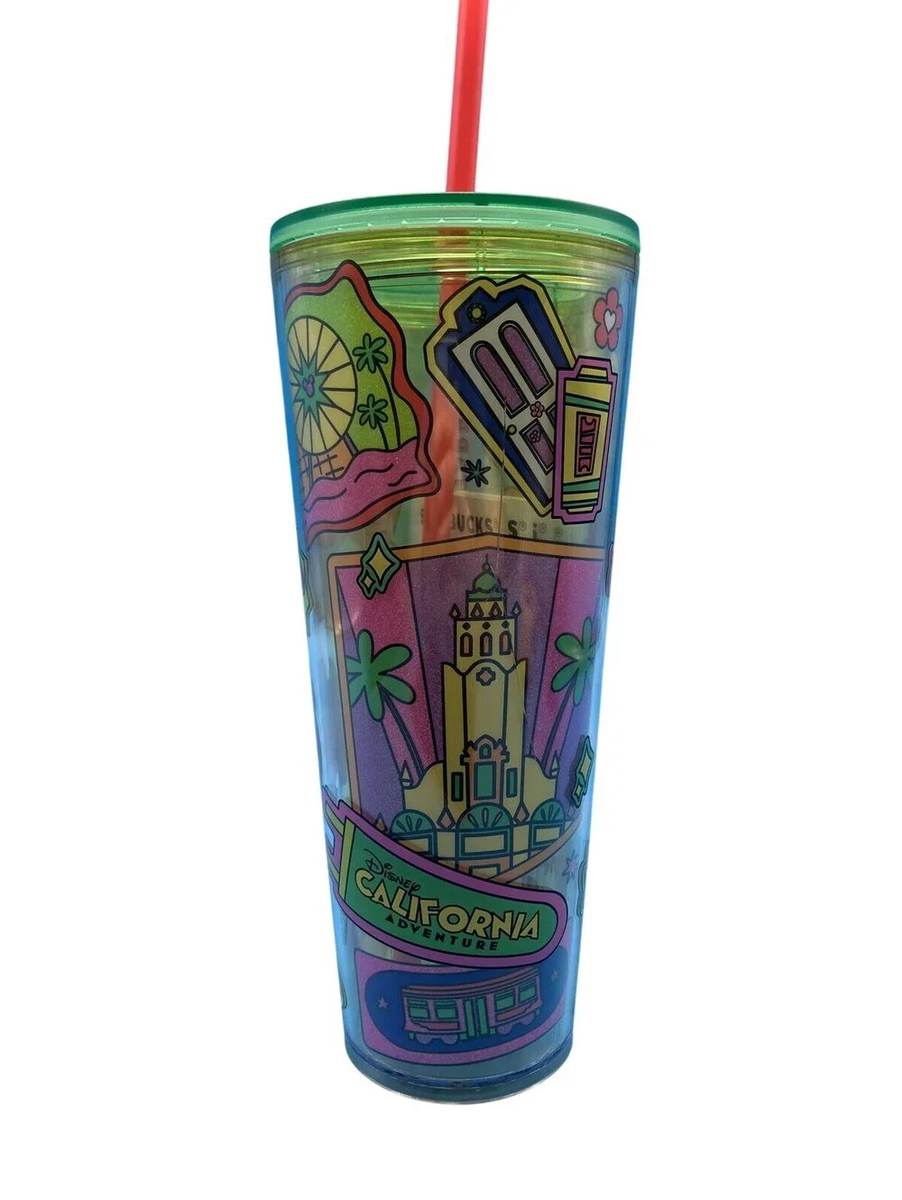 Starbucks Disney California Adventure Cold Cup Tumbler Multicolor Straw Lid